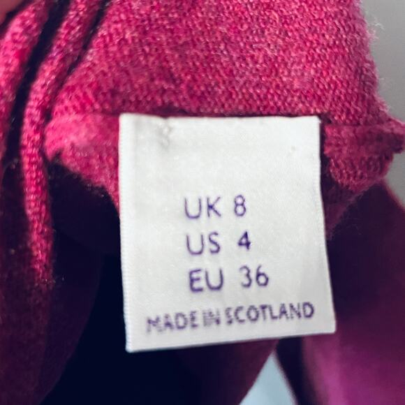 Brora Sweater Cardigan Cashmere Plum Velvet Trim Button Up Thin Knit Office 4/S - Picture 6 of 7